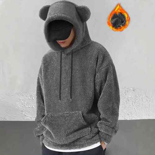 Cute Casual Velvet Loose Autumn Winter Essential Bear Ear