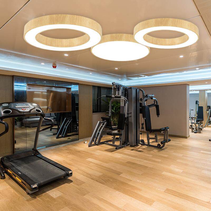 新款直销LED木纹吊灯办公室健身房咖啡店圆环灯工业风圆形环形现