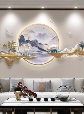新中式客厅装饰画沙发背景墙挂画墙面装饰3d立体带灯山水床头壁画