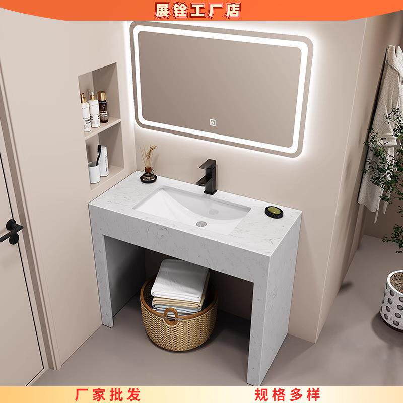 酒店免打孔防水大理石厕所落地式洗手脸盆卫生间立柱洗漱台柜耐用