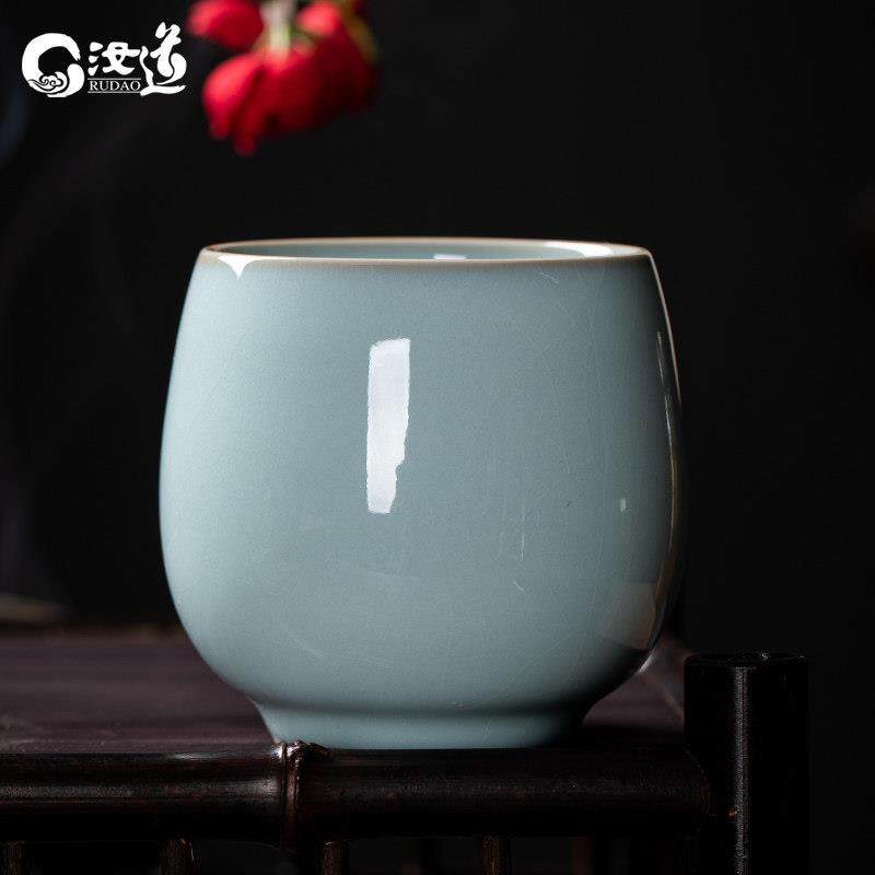 汝窑亮光釉主人杯大号个人专用茶杯汝瓷开片品茗茶碗复古汝道天青