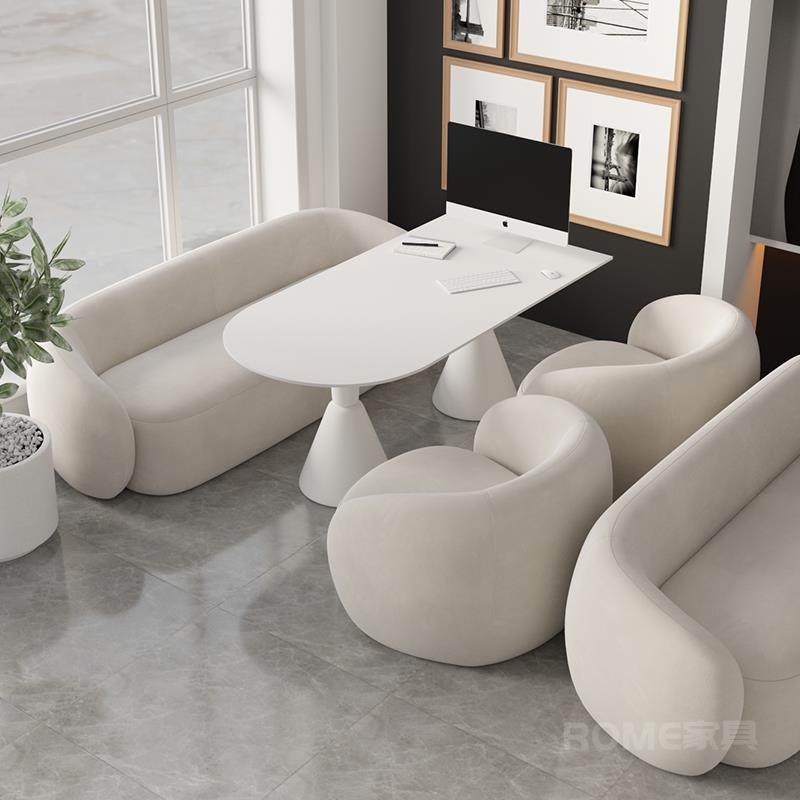影楼选片休息区接待弧形沙发奶油婚纱洽谈美容院接单桌椅组合套装