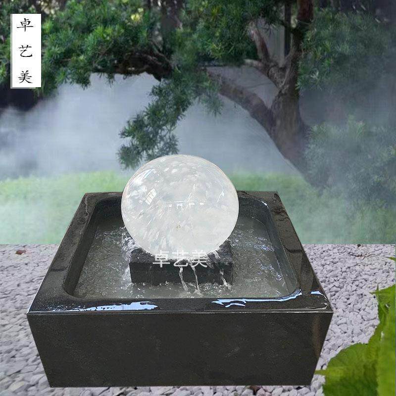 石雕喷泉风水球户外方形圆形景观喷泉玻璃水晶球风水球流水摆件
