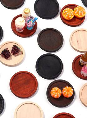 木质圆形复古托盘底托圆形花边托盘diy项链木托托盘吊坠托盘