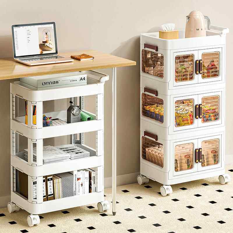 家用手推车可折叠收纳箱侧开门整理箱透明书本宿舍收纳带轮收纳柜