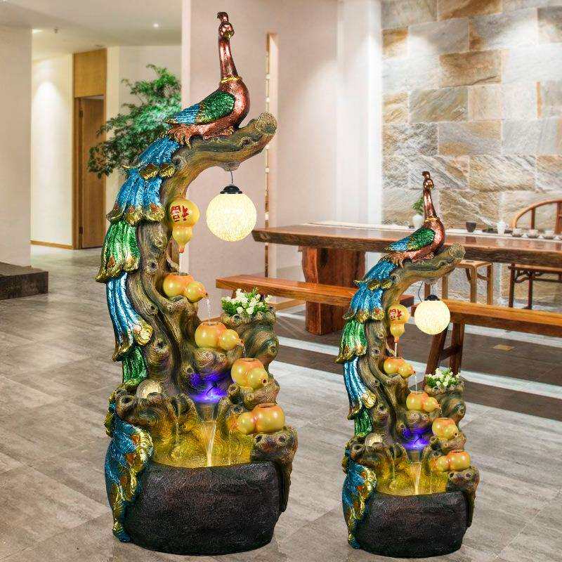 假山流水喷泉客厅加湿器家居装饰简约时尚办公室盆景孔雀落地摆件