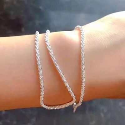 Authentic S925 Sterling Silver Necklace 2mm Sparkling Collar