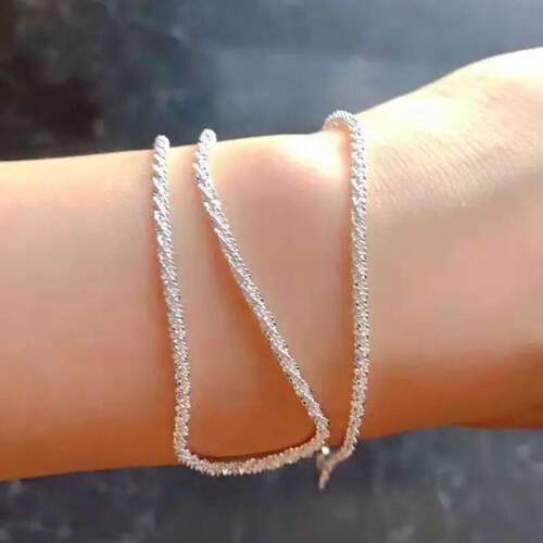 Authentic S925 Sterling Silver Necklace 2mm Sparkling Collar