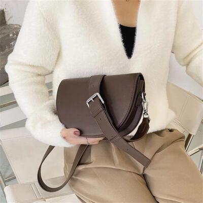 Retro Solid Color Saddle Bag High Quality Leather Shoulder B