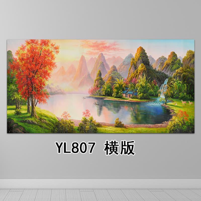 欧式聚宝盆山水风景贴画客厅靠山图挂画流水生财办公室招财画壁画