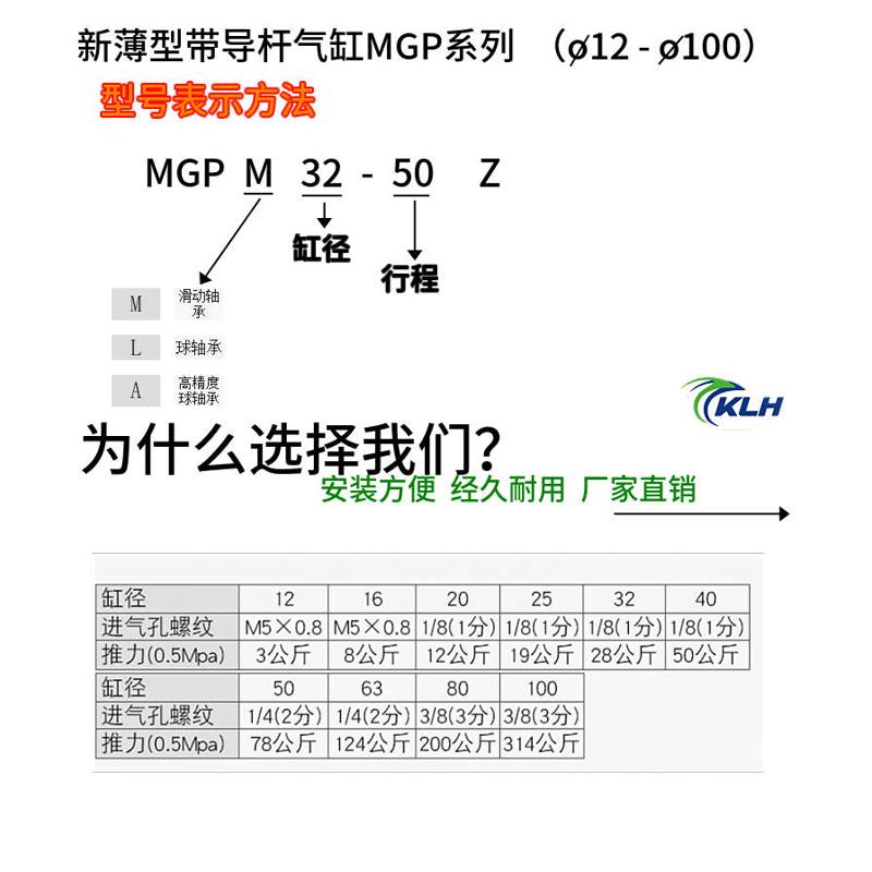 三杆三轴带导杆气缸MGPL/MGPM63X10-20-25-30-40-50DZ/耐高温