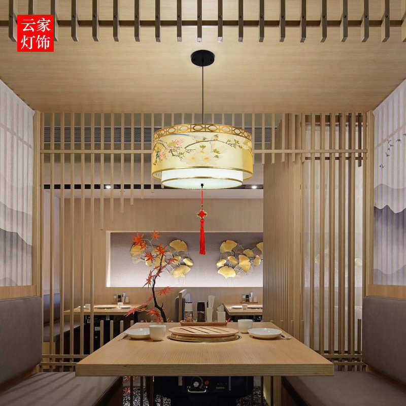 新中式布艺吊灯玄关禅意茶室店铺装饰门前走廊过道复古温馨轻奢简