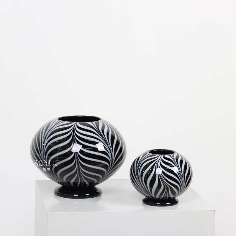 中式简约黑色条纹手工琉璃花瓶样板间售楼处桌面软装创意饰品摆件,家居饰品,装饰摆件,淘宝优惠券,粉丝福利购,淘宝优惠卷