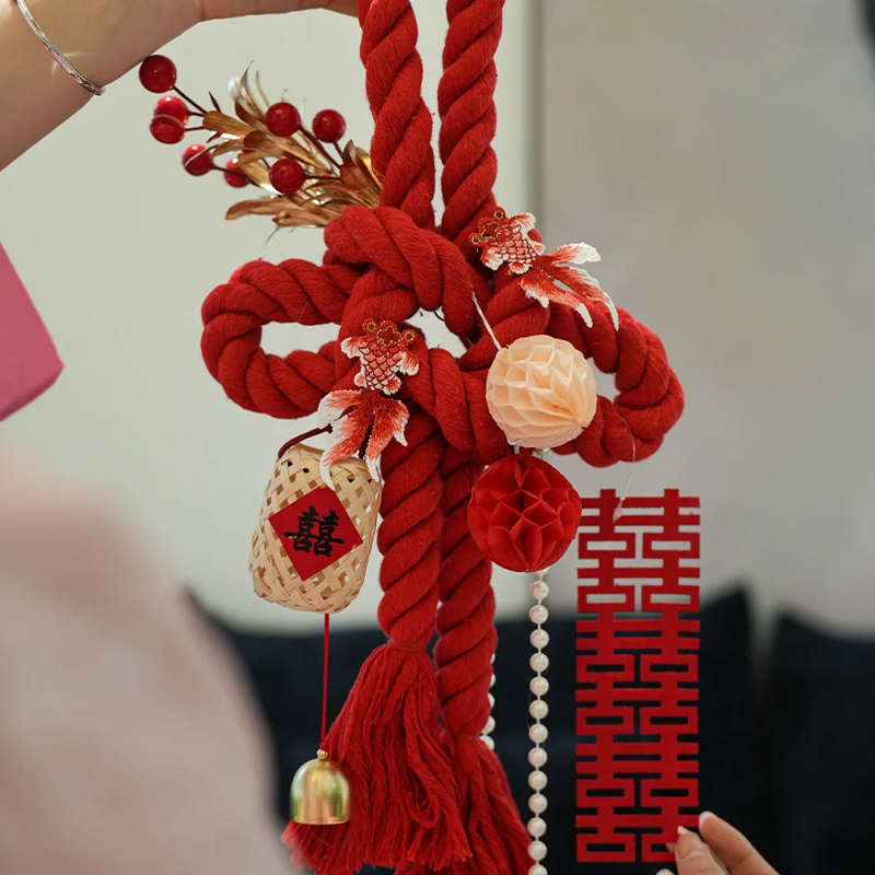 婚房万字结布置结婚装饰新房女方房门上喜字卧室门把手挂件中国结