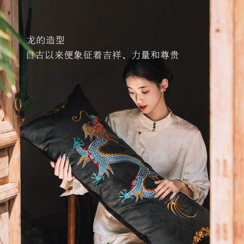 新中式不芯条国风客厅沙发黑色靠垫长抱枕靠枕床jx079头扶手大枕