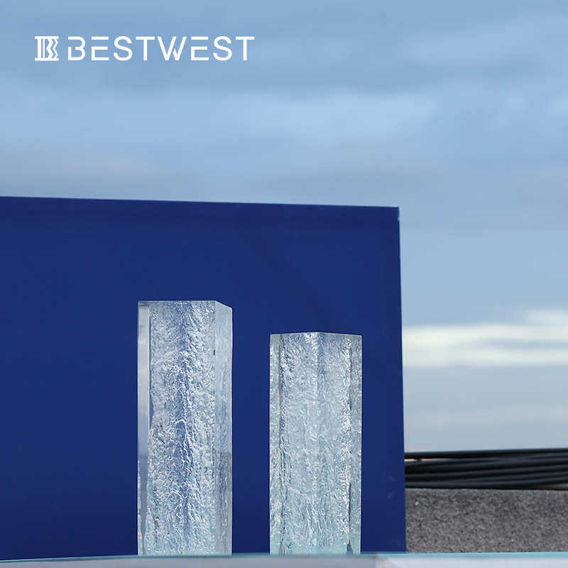 Best west 北欧方形轻奢碎纹玻璃花瓶花器高档售楼处样板间软装