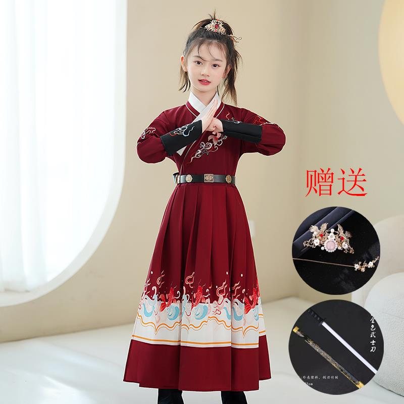 高档汉服童女童花木兰表演服走秀侠古装飞鱼服女童锦卫衣儿春武秋图片