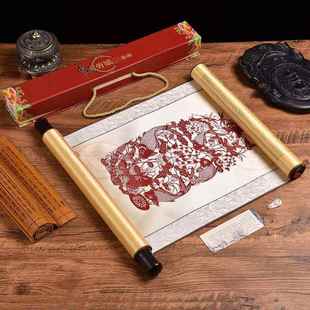 饰画风 出国特色老外手工艺品礼品挂画小卷轴送丝绸中国剪纸礼物装