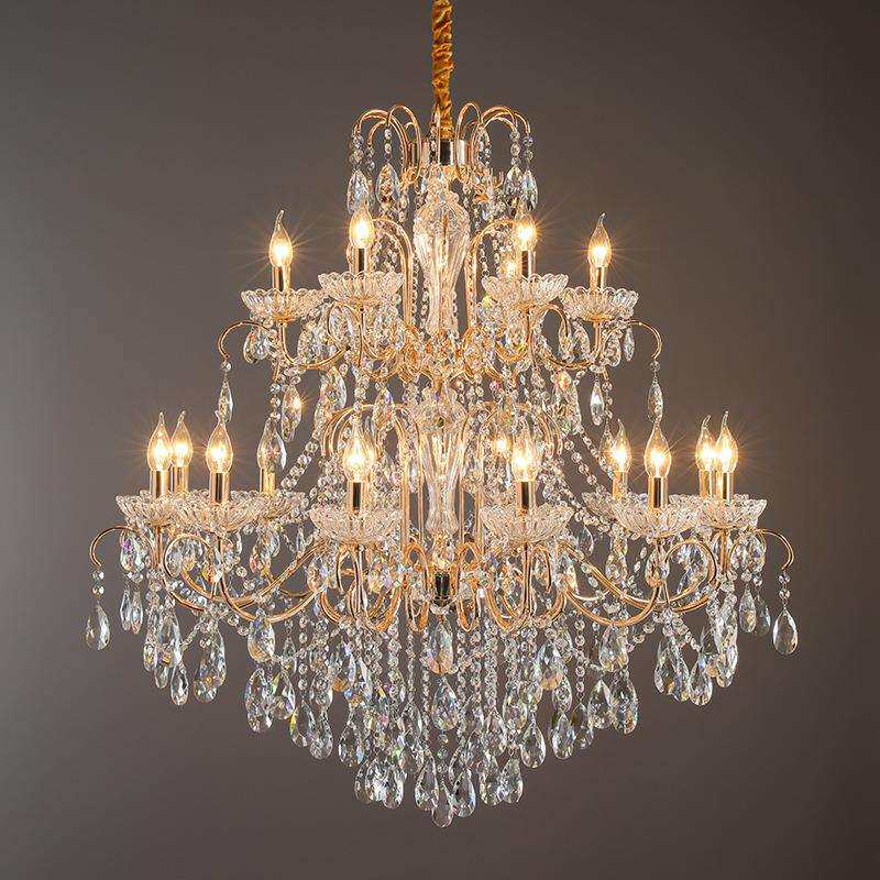 法式别墅大水晶吊灯复式餐厅客厅loft挑空复古美式楼梯灯大气欧式