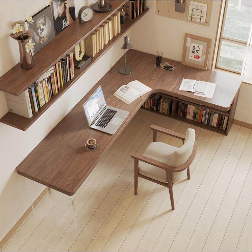 全实木转角书桌拐角型电脑桌书架书柜家用亚克力双人学习办公桌子