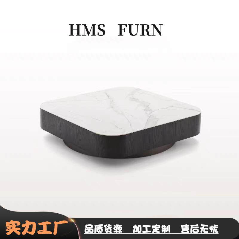 意式大理石客厅茶几现代轻奢大方几设计师样板房灰白小户型圆茶几