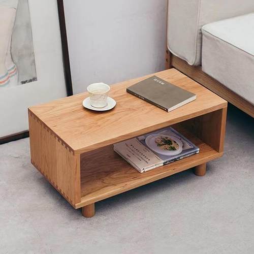 单层床头柜樱桃木沙发边柜实木落地矮边几榻榻米飘窗台原木小桌子