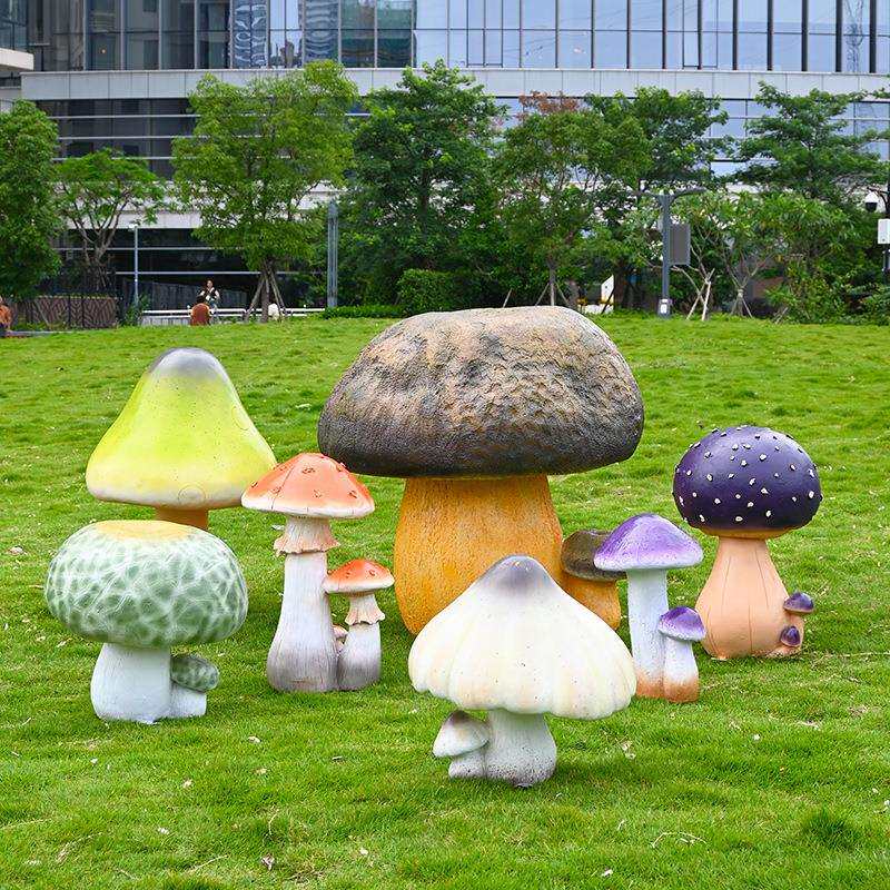 幼儿园草坪仿真蘑菇摆件户外玻璃钢植物雕塑花园小区园林景观装饰