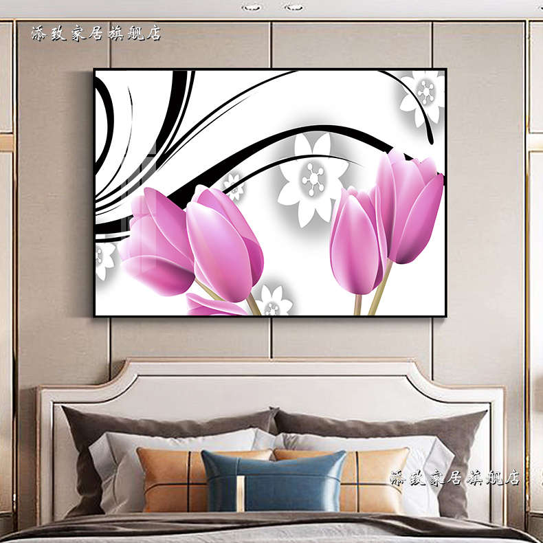 卧室床头装饰画主卧挂画现代简约客厅墙画壁画轻奢玫瑰风景玻璃画