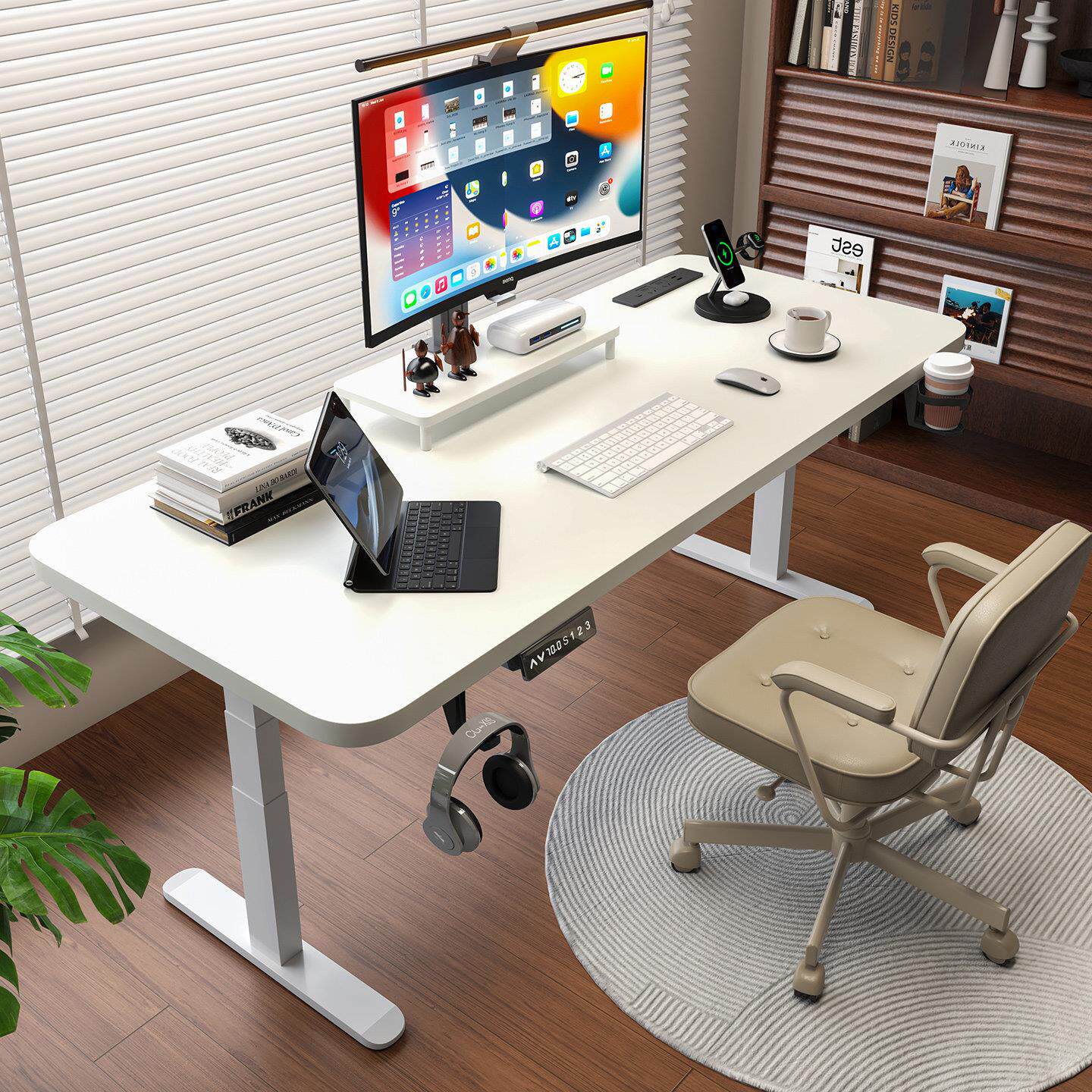 实木电动升降桌办公桌书桌学习电竞桌双人书房可移动站立式工作台