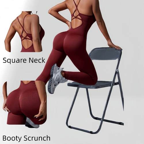 Women Seamless Cross Back Jumpsuit Waist Four Way Stretch