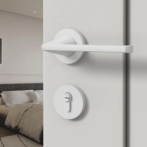 白色简约卧室门锁家用通用型室内磁吸静音房门锁分体锁木门门把手