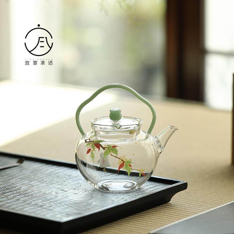 宜室茶话桂花玻璃茶壶加厚耐高温小容量提梁壶可明火煮茶茶具家用