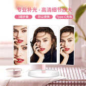 led三折化妆镜 节日礼品美容镜翻盖折叠3X放大led三折化妆镜