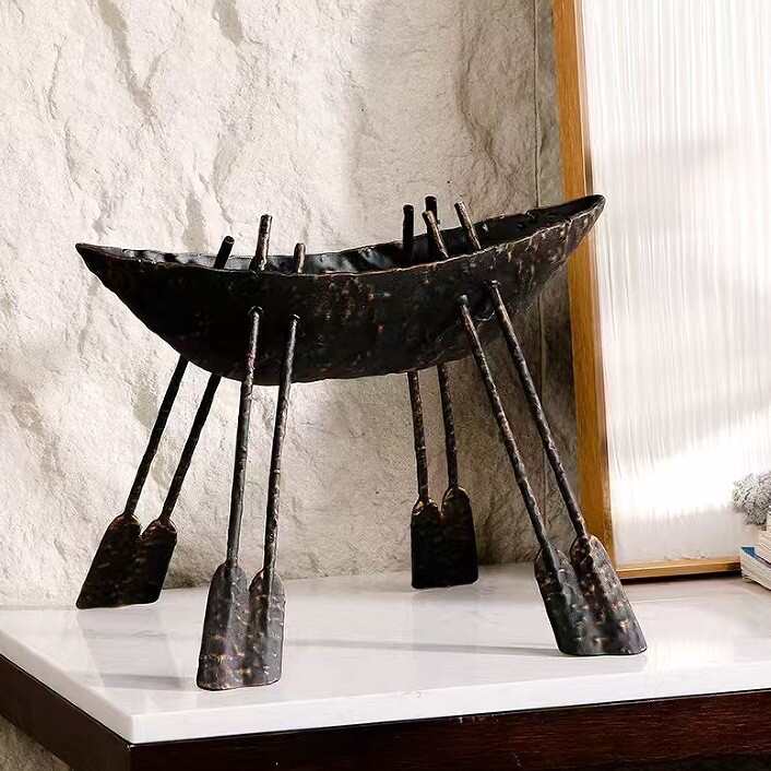 现代简约创意金属船只摆件样板房售楼处家居桌面软装饰品工艺品