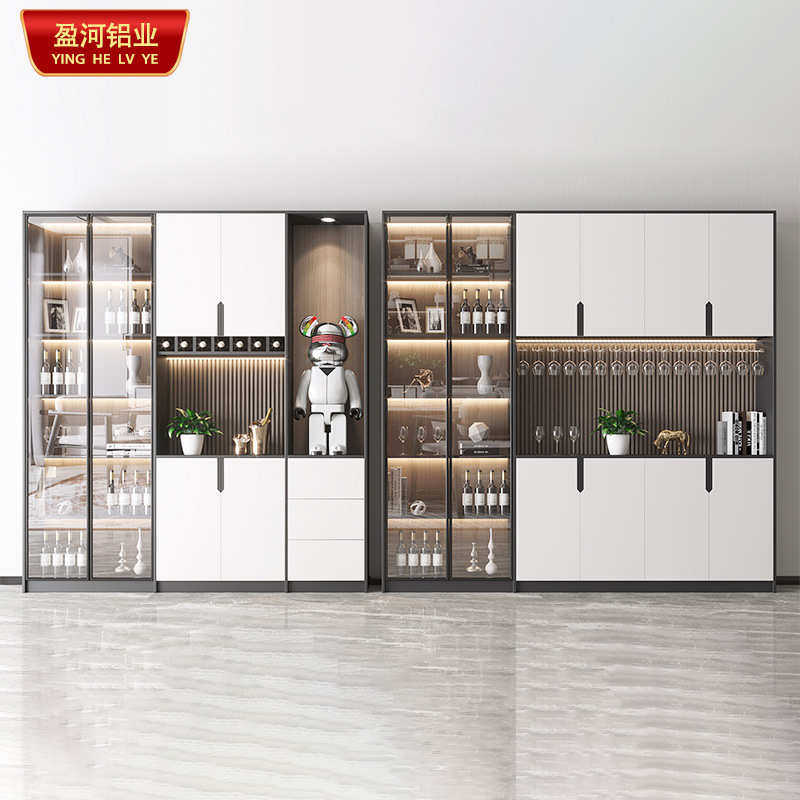 极简轻奢风铝合金酒柜定制家用餐厅客厅展示收纳带灯组合餐边高柜