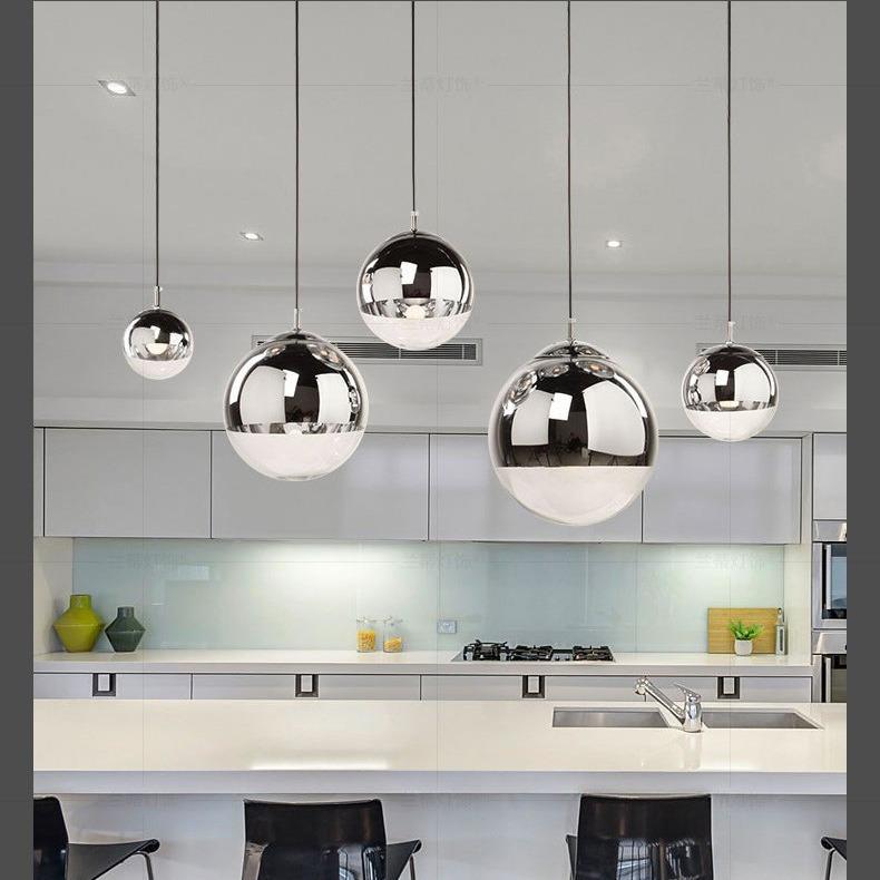 银珠泡泡餐吊灯现代经典设计电镀铬色镜面玻璃球吊灯客厅卧室书房