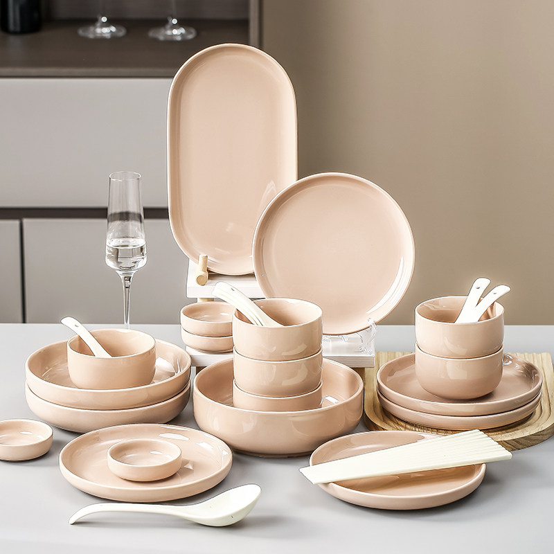 丝雾棕陶瓷餐具套装法式高档碗碟乔迁送礼法式釉下彩碗盘碟勺全套,餐饮具,碗,淘宝优惠券,粉丝福利购,淘宝优惠卷