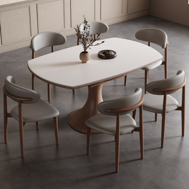 岩板餐桌实木跳台客厅饭桌法式覆古风小户型家用餐厅伸缩折叠圆桌