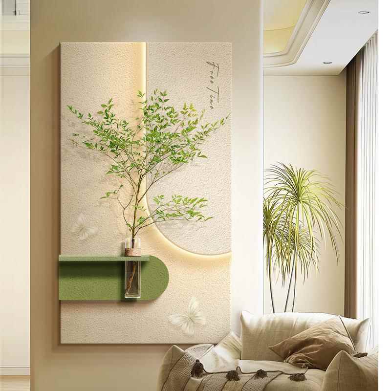 奶油风玄关装饰画水培绿壁灯光壁画客厅挂感画入植户正AL101847对
