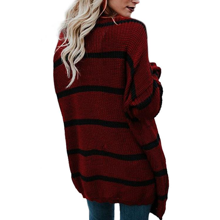 long women street medium knitted fashion Sweater striped