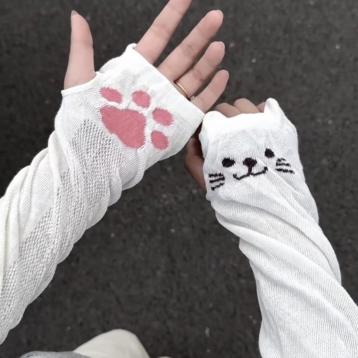猫爪袖套2026夏季新款防晒防紫外线女款手套冰袖一体猫咪护臂套薄