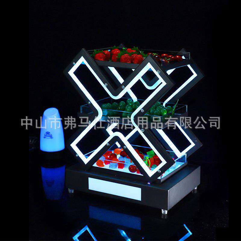 酒吧水果拼盘KTVX型充电小吃干果碟商用双层水果盘架发光果盘夜店