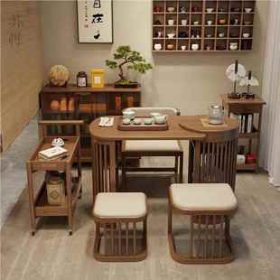 新中式茶桌椅黑胡桃木组合阳台简约实木泡茶桌小型茶台禅意小茶桌