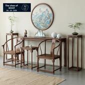 唐武新中国风黑胡桃实木入口条案桌供桌香案乡村八仙桌中殿六件套