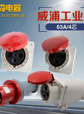 三相工业插头插座TYP643公母连接器63A4芯明暗装移动插座IP44