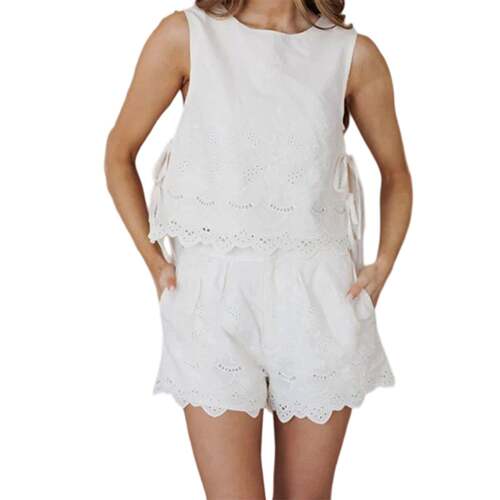 Embroidery Set for Women Summer Sleeveless Round Neck Tie up