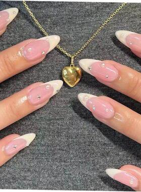 24Pcs Detachable Almond False Nails with Pearl Decoration El