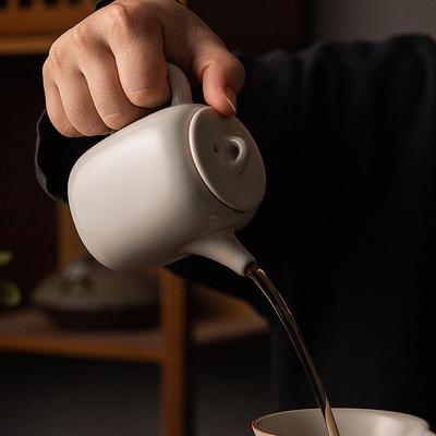 米黄汝窑茶壶泡茶单壶陶瓷功夫茶具汝瓷开片家用泡茶小茶壶有方壶