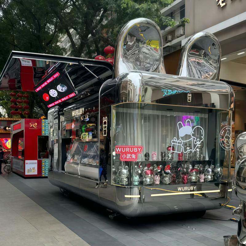 镜面不锈钢飞机翼云仓餐车商用多功能商业街景区营地移动奶茶车