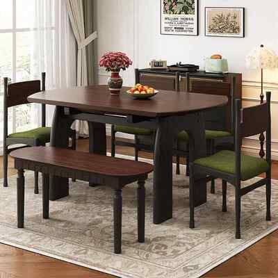 中古风餐桌可伸缩家用小户型法式饭桌岩板可变圆形桌实木折叠桌子